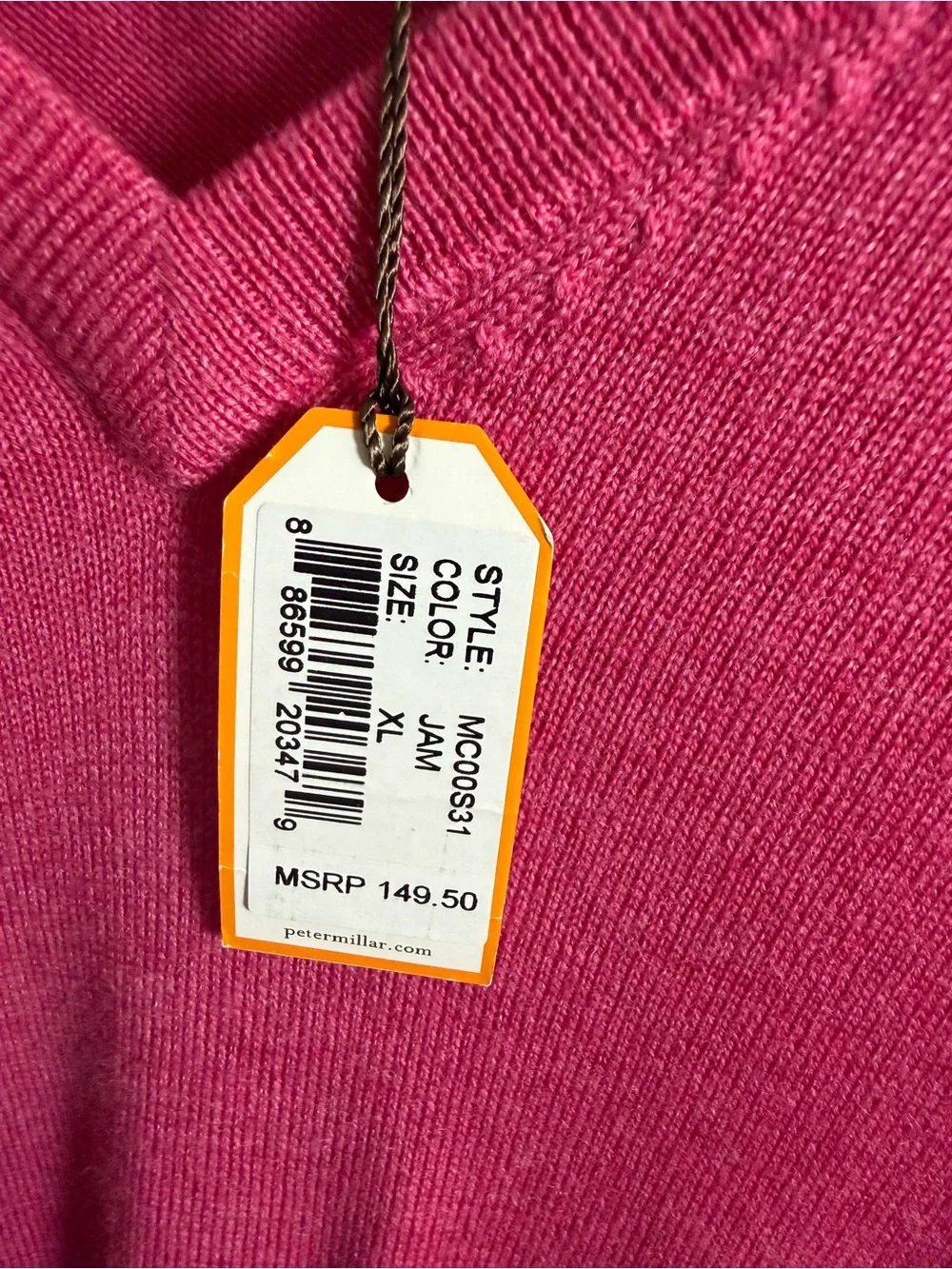 Peter Millar Men's V-Neck Sweater in Fuchsia Pink New
